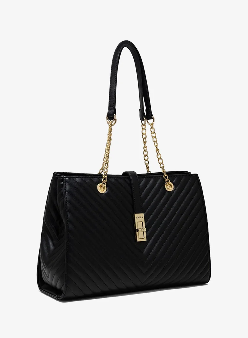 أميكا AMICA Dulce Tote bag With Metal Chain Straps - Black