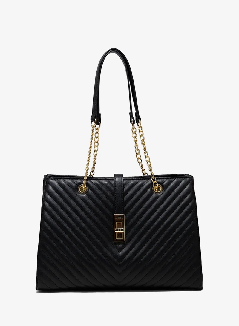 أميكا AMICA Dulce Tote bag With Metal Chain Straps - Black