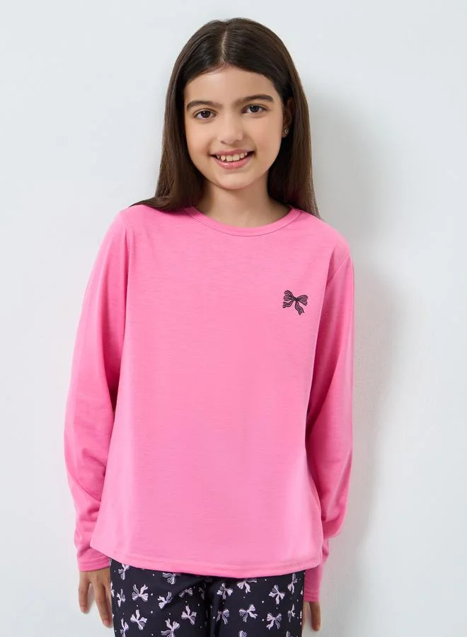 Styli Styli Bow Printed Long Sleeve T-Shirt and Pyjama Set
