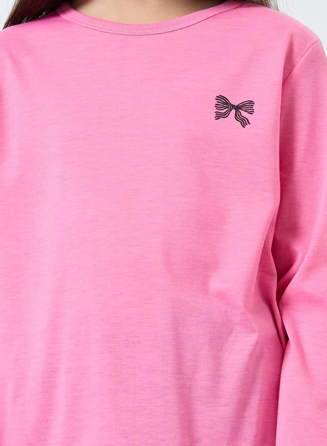 Styli Styli Bow Printed Long Sleeve T-Shirt and Pyjama Set
