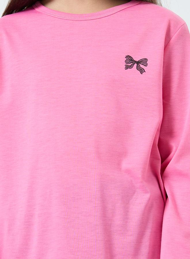 Styli Bow Printed Long Sleeve T-Shirt and Pyjama Set - Image 3