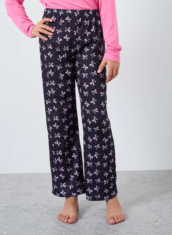 Styli Styli Bow Printed Long Sleeve T-Shirt and Pyjama Set