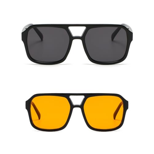 IKUVNA Retro 70s Square Aviator Sunglasses Women Men Vintage Rectangle Sunglasses Flat Frame Trendy Shades (Black+Orange) - Image 2