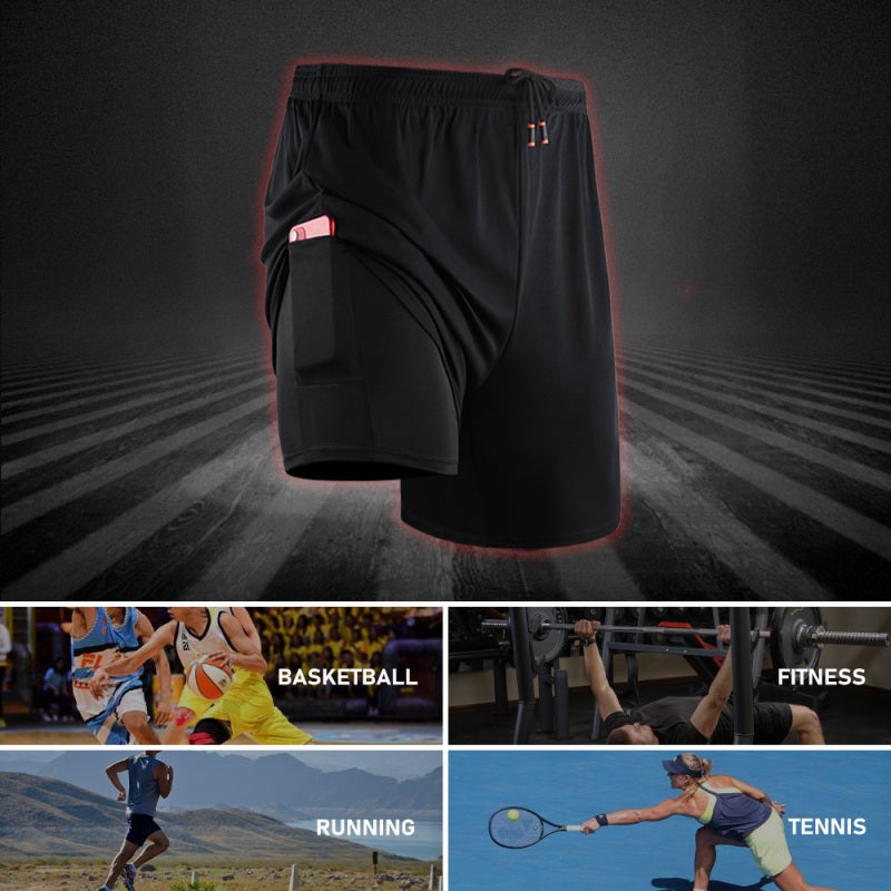 Workout Shorts: Medium Black Polyester Spandex Blend - Stretchy Breathable Quick-dry Bodycon Shorts With 2 In 1 Design Athletic Shorts For Gym Training Casual Activities - Image 4