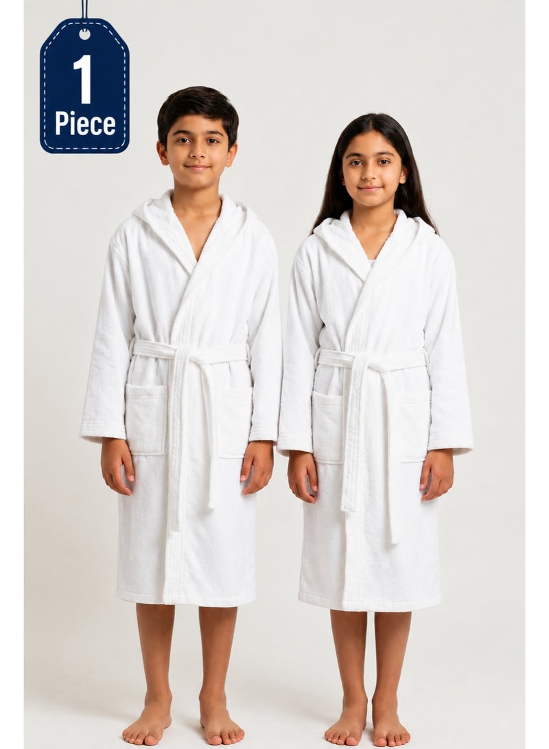 Kids Bothrobe Kids Hooded Bathrobe, 80% Cotton Terry Cloth Robe for Boys & Girls, Soft White Towel Robe with Pockets