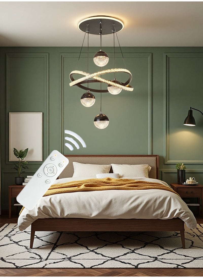 Modern LED pendant light, with three adjustable light colours and adjustable height, operated by remote control or switch, suitable for bedrooms, living rooms, above dining tables, studies and more, black - Image 1