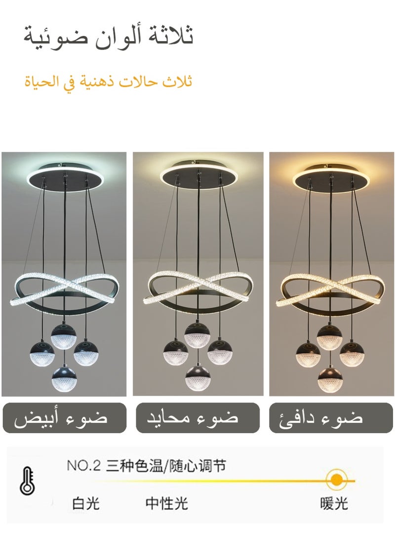 Modern LED pendant light, with three adjustable light colours and adjustable height, operated by remote control or switch, suitable for bedrooms, living rooms, above dining tables, studies and more, black - Image 5