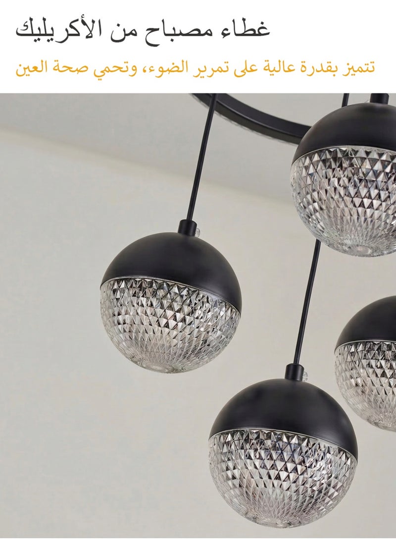 Modern LED pendant light, with three adjustable light colours and adjustable height, operated by remote control or switch, suitable for bedrooms, living rooms, above dining tables, studies and more, black - Image 3