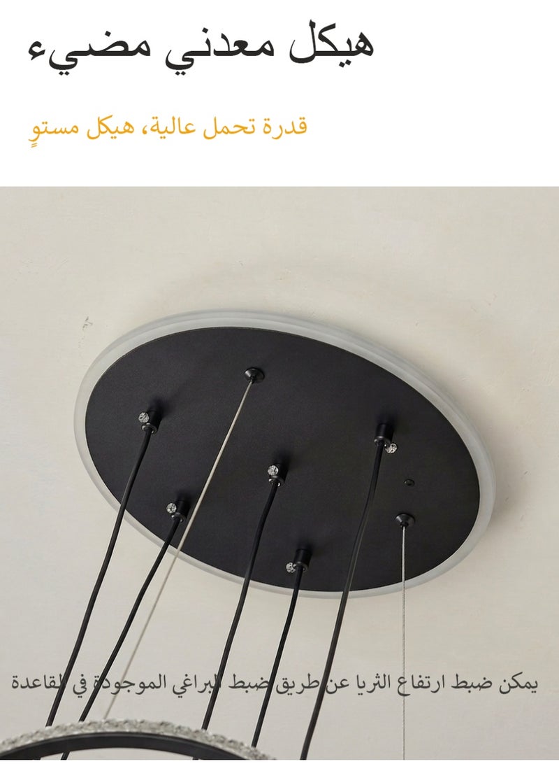 Modern LED pendant light, with three adjustable light colours and adjustable height, operated by remote control or switch, suitable for bedrooms, living rooms, above dining tables, studies and more, black - Image 4