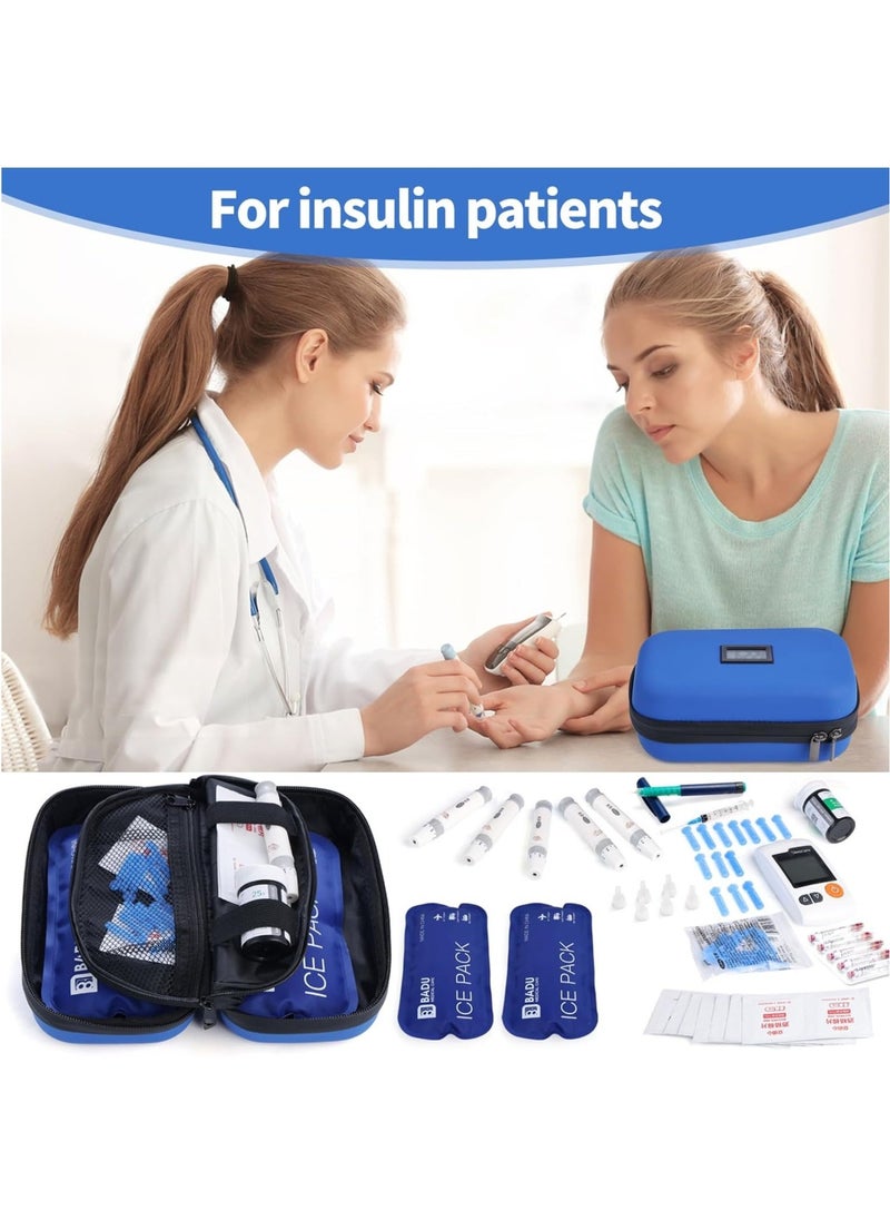 24h Insulin Cooler Travel Case TSA Approved Refrigerated Medicine Cooler for Travel w/Thermometer Temperature Display Diabetic Travel Case Bag w/2 Reusable Ice Packs for Daily Life Trip