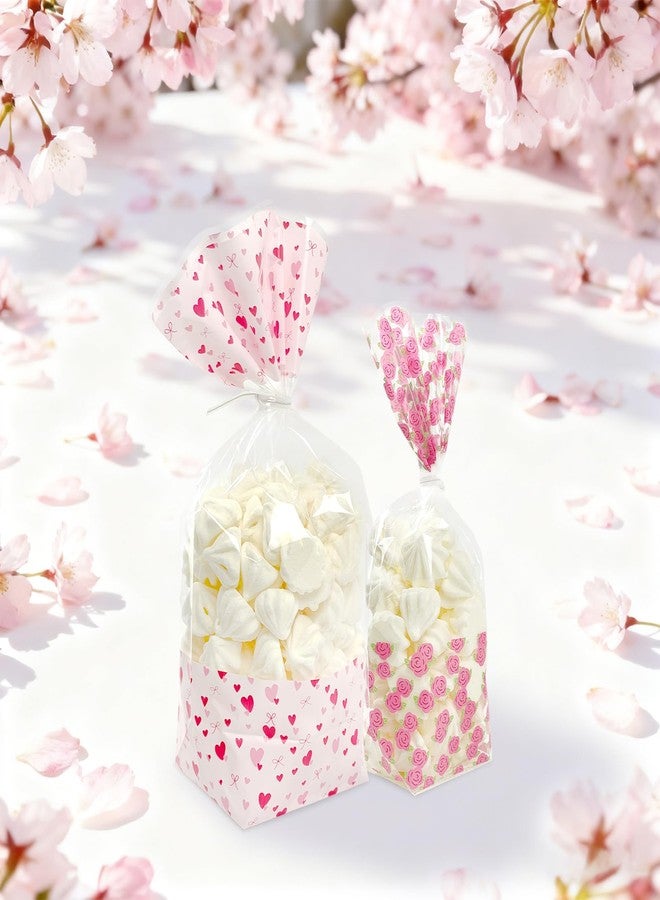 EKAPACKAGING 25Pcs 4.3x8.3 Inches Cellophane Flat Bottom Bags with Twist Ties, Rose Pattern Treat Bags Cookies Candy Pink Gift Bags, Small Valentine's Day Goodie Bags for Wedding & Party Favors - Image 5