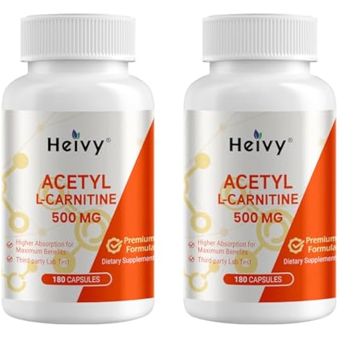 Heivy Acetyl L-Carnitine 500 mg (2 Pack), Amino Acid, Suppots Brain & Nerve Health, Non-GMO, Gluten-Free,180 Capsules - Image 1