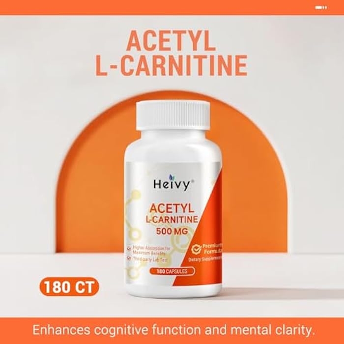 Heivy Acetyl L-Carnitine 500 mg (2 Pack), Amino Acid, Suppots Brain & Nerve Health, Non-GMO, Gluten-Free,180 Capsules - Image 3