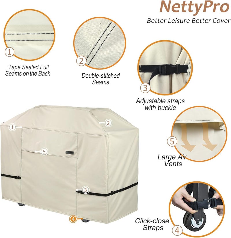 NettyPro غطاء صينية لجهاز Blackstone مقاس 36 بوصة، مقاوم للماء، عالي الجودة، مناسب لأجهزة شواء الغاز ذات سطح مستوي، للاستخدام في المخيمات�� بلون بيج. - Image 5