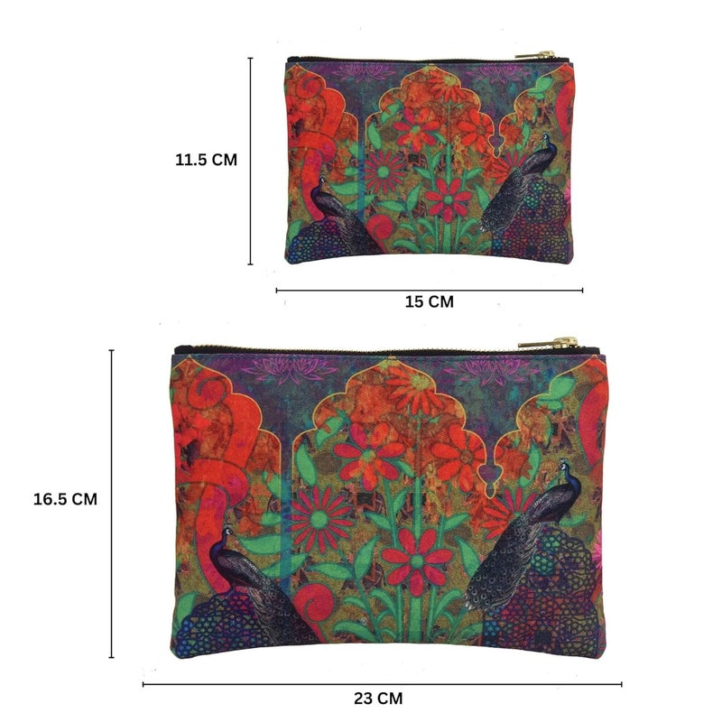 Fatfatiya Two Peacock Multi Multipurpose Utility Pouch with Zip Clouser for Women Girls Ideal for Daily Use Travel Easy to Storing Keys Wallet Makeup and Accessories 18x12x1 - Image 3