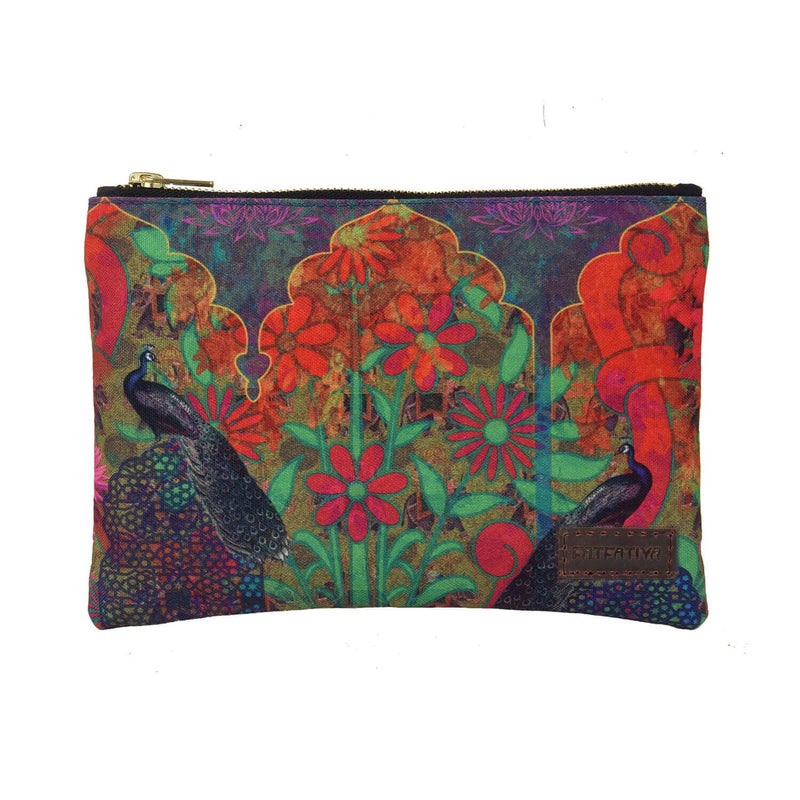 Fatfatiya Two Peacock Multi Multipurpose Utility Pouch with Zip Clouser for Women Girls Ideal for Daily Use Travel Easy to Storing Keys Wallet Makeup and Accessories 18x12x1 - Image 1