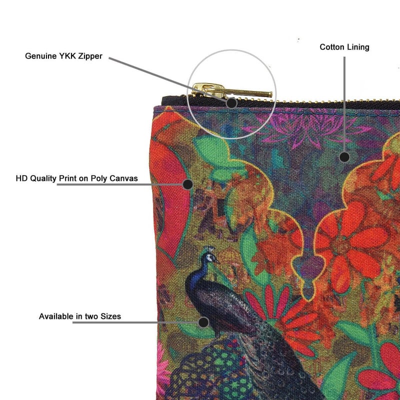 Fatfatiya Two Peacock Multi Multipurpose Utility Pouch with Zip Clouser for Women Girls Ideal for Daily Use Travel Easy to Storing Keys Wallet Makeup and Accessories 18x12x1 - Image 5