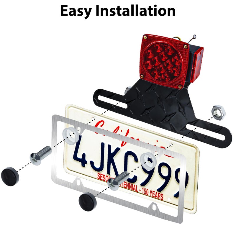 BFXM Universal Trailer License Plate Bracket Frame, License Plate Holder, Trailer Mount Plate Frame, License Plate Bracket for RV, Boat, Trailer Licence Tag Holder (Black) - Image 4