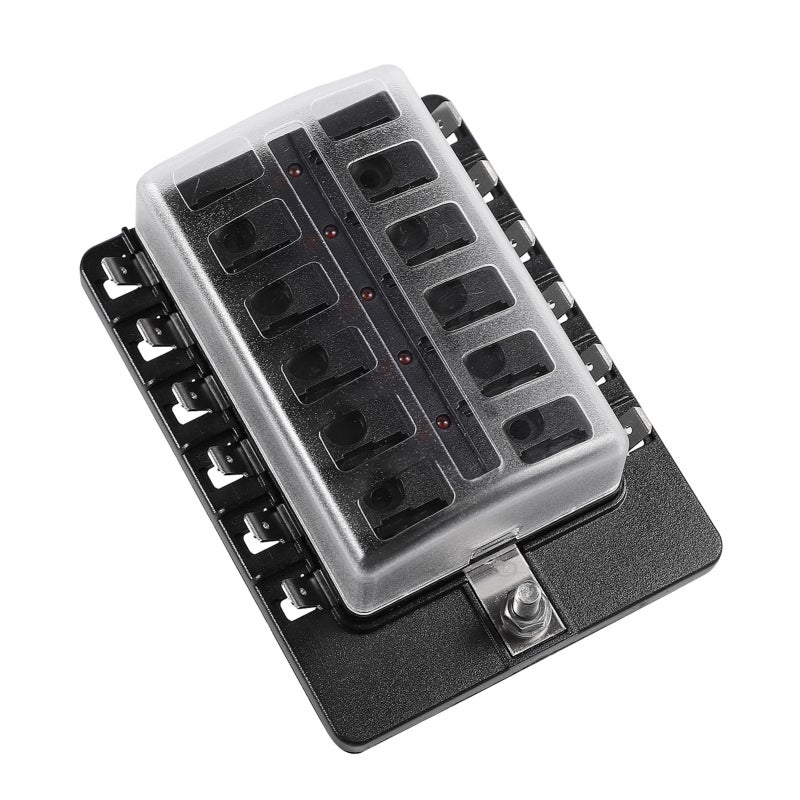 Fuse Box: Black Tin-Plating Copper Fuse Panel - LED Indicator For Blown Fuse Detection, Protective Plastic Cover, Spare Fuses Included for Automotive Electrical System Protection - Image 3