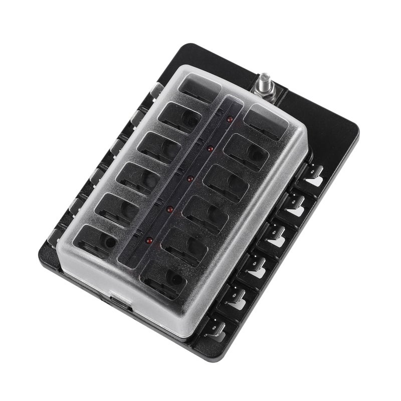 Fuse Box: Black Tin-Plating Copper Fuse Panel - LED Indicator For Blown Fuse Detection, Protective Plastic Cover, Spare Fuses Included for Automotive Electrical System Protection - Image 4