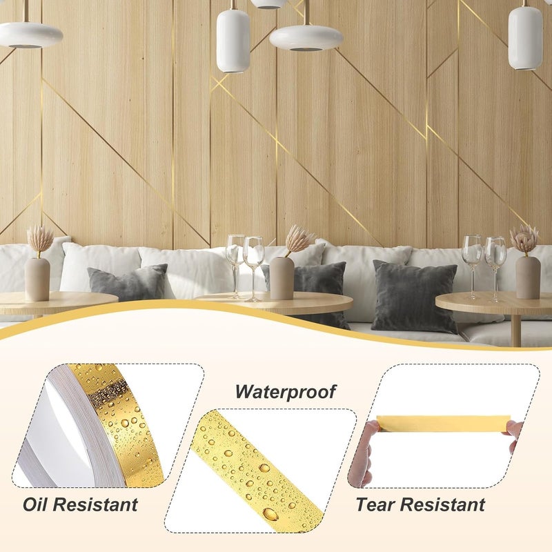 STICKERLY Golden Tape (1CM x 5M) - Self-Adhesive Tiles Gap Foil Line Border Tape| Mirror Finish| DIY Craft| Decorative Floor Sealing Strip, Seam Sticker, Golden Patti for Home, Wall, Ceiling, Cabinet - Image 2
