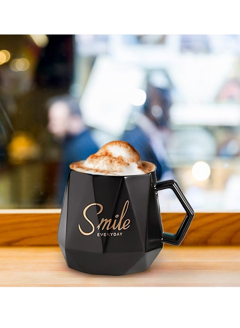 UKR - UKR Smile Premium Ceramic Coffee Mug with Spoon and Lid – Stylish Black Water Cup for Office & Home Use | Durable Tea & Coffee Mug with Lid for Hot Drinks | Office & Kitchen Mug Set - Image 1