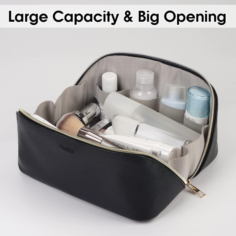 WANDF Large Capacity Cosmetic Bag Travel Makeup Bag Vegan Leather Zipper Case Portable Cosmetic Organiser for Women black - Image 2