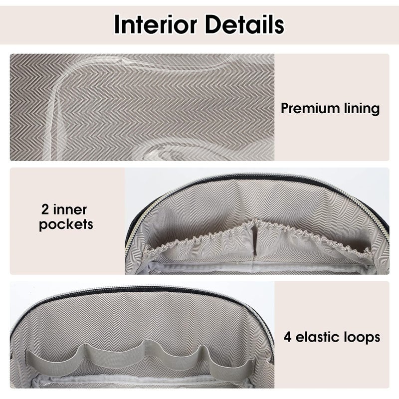 WANDF Large Capacity Cosmetic Bag Travel Makeup Bag Vegan Leather Zipper Case Portable Cosmetic Organiser for Women black - Image 3