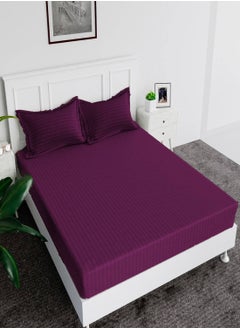 MAXQON Fitted Elastic Bedsheet Set With Pillow Covers, King/Queen/Double/Single Sizes, Color Purple  - Image 1