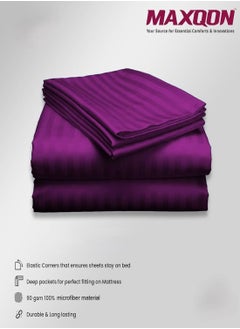 MAXQON Fitted Elastic Bedsheet Set With Pillow Covers, King/Queen/Double/Single Sizes, Color Purple  - Image 5