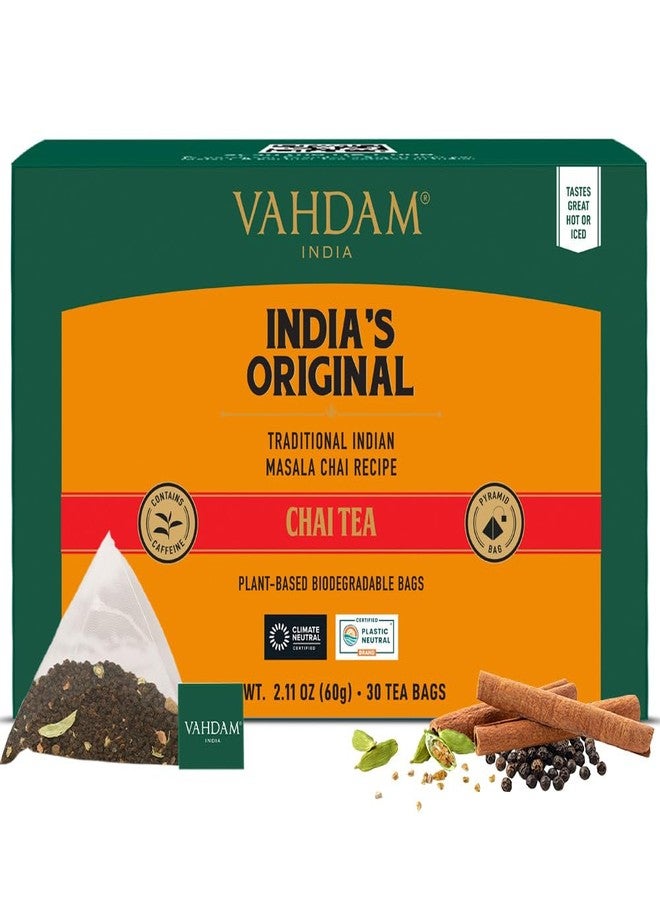 VAHDAM, India's Original Masala Chai Tea (30 Pyramid Tea Bags) Non GMO, Gluten Free, No Artificial Flavors | Blended w/Exotic Spices | Chai Tea Bags | Resealable Ziplock Pouch - Image 1