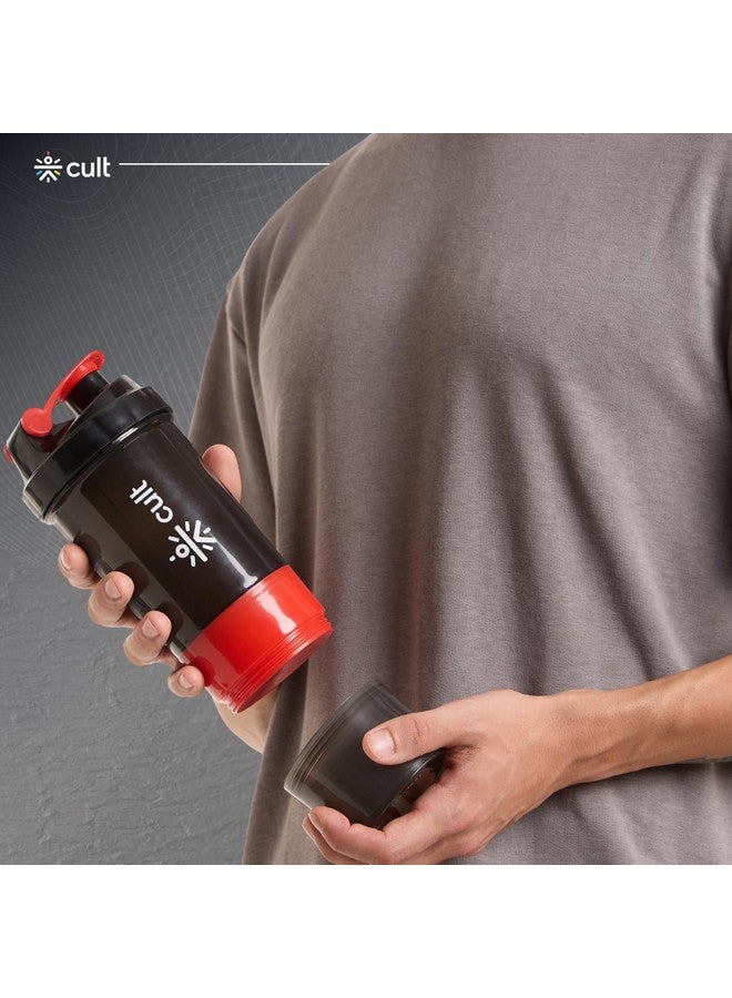 Cult Gym Spider Shaker Bottle | 550ml | 2 Storage Compartment | Protein Shaker For Workout | Men & Women | Black Red - Image 4