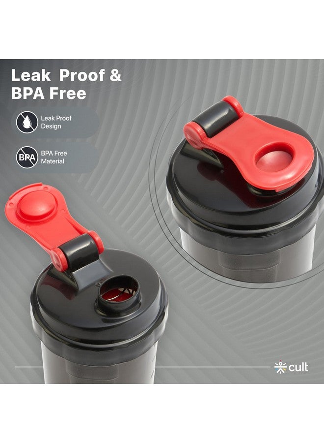 Cult Gym Spider Shaker Bottle | 550ml | 2 Storage Compartment | Protein Shaker For Workout | Men & Women | Black Red - Image 2