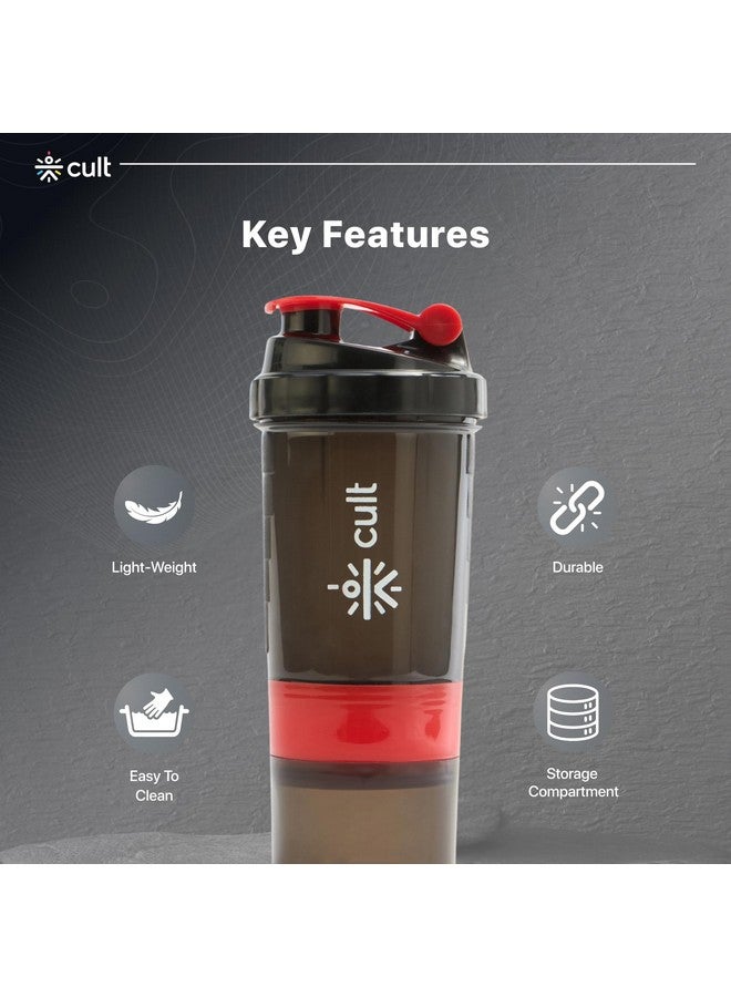 Cult Gym Spider Shaker Bottle | 550ml | 2 Storage Compartment | Protein Shaker For Workout | Men & Women | Black Red - Image 3