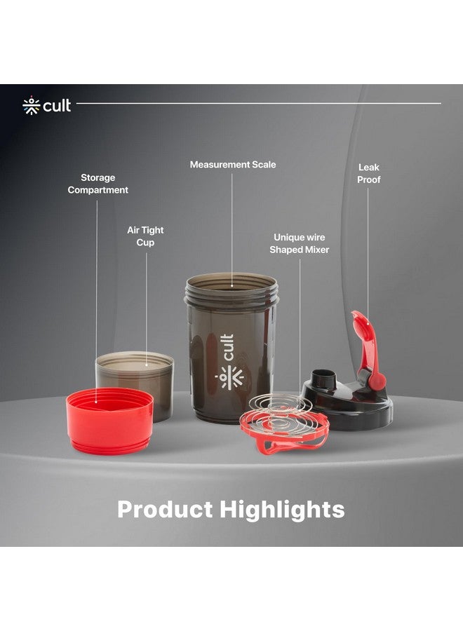 Cult Gym Spider Shaker Bottle | 550ml | 2 Storage Compartment | Protein Shaker For Workout | Men & Women | Black Red - Image 5
