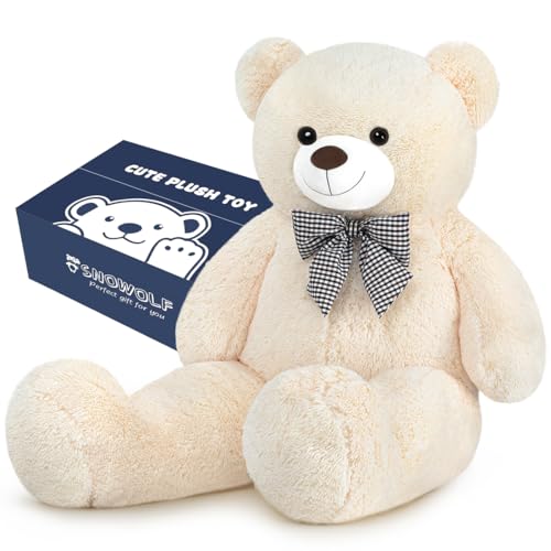 SNOWOLF Giant White Teddy Bear 47 Stuffed Animals Plush Toy 4 Feet Cute Life Size Big Soft Bear for Boy Girl Birthday Valentine Mothers Day 120 CM 5 LBs - Image 1