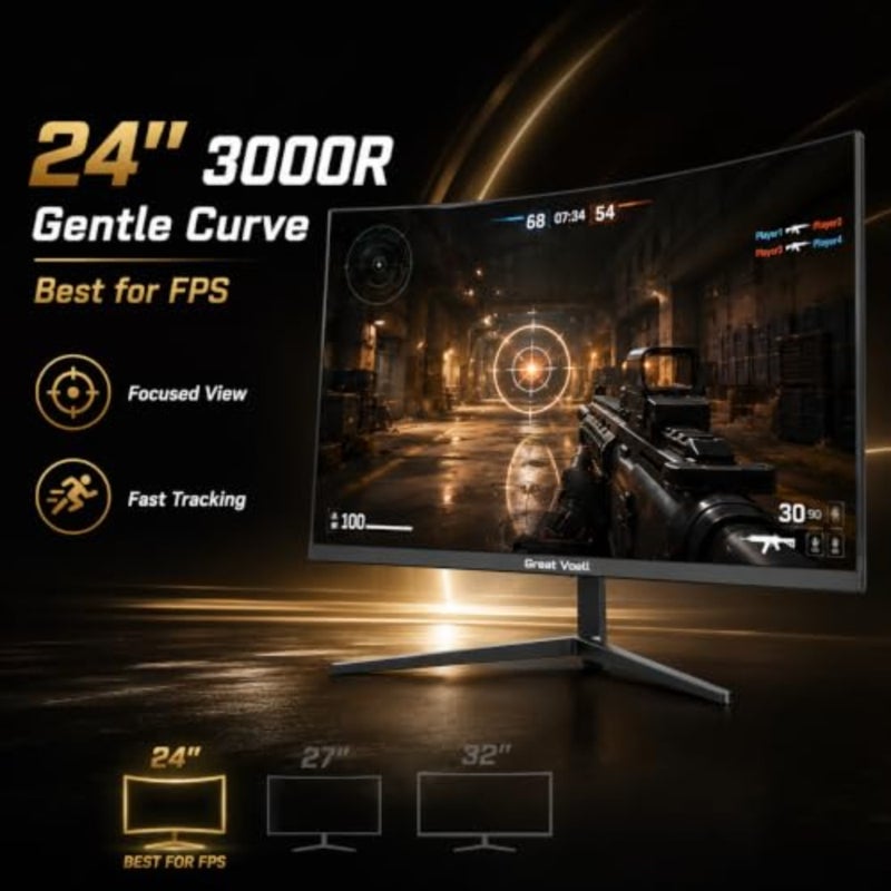 Curved Gaming Monitor 200Hz Refresh Rate 1080P Full HD Resolution AMD FreeSync Technology For PC Gaming 1500R Curvature HDMI DisplayPort Black - Image 3
