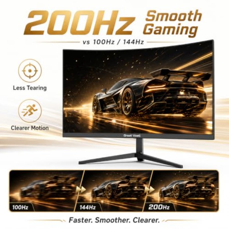 Curved Gaming Monitor 200Hz Refresh Rate 1080P Full HD Resolution AMD FreeSync Technology For PC Gaming 1500R Curvature HDMI DisplayPort Black - Image 2