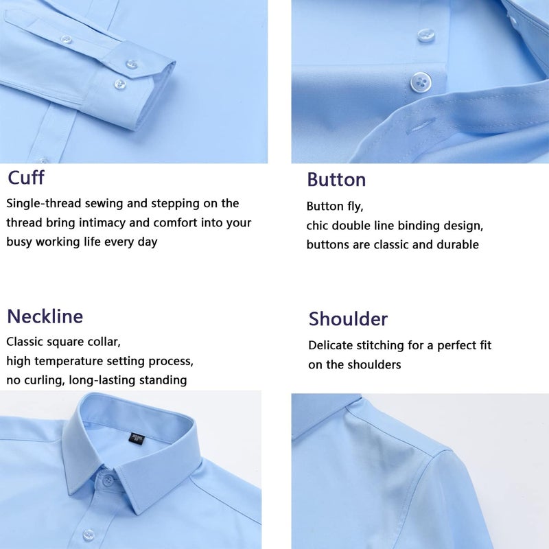 woobles Men High-Stretch Non-iron Anti-wrinkle Shirt Long Sleeve Business Standard Shirt F - Image 5