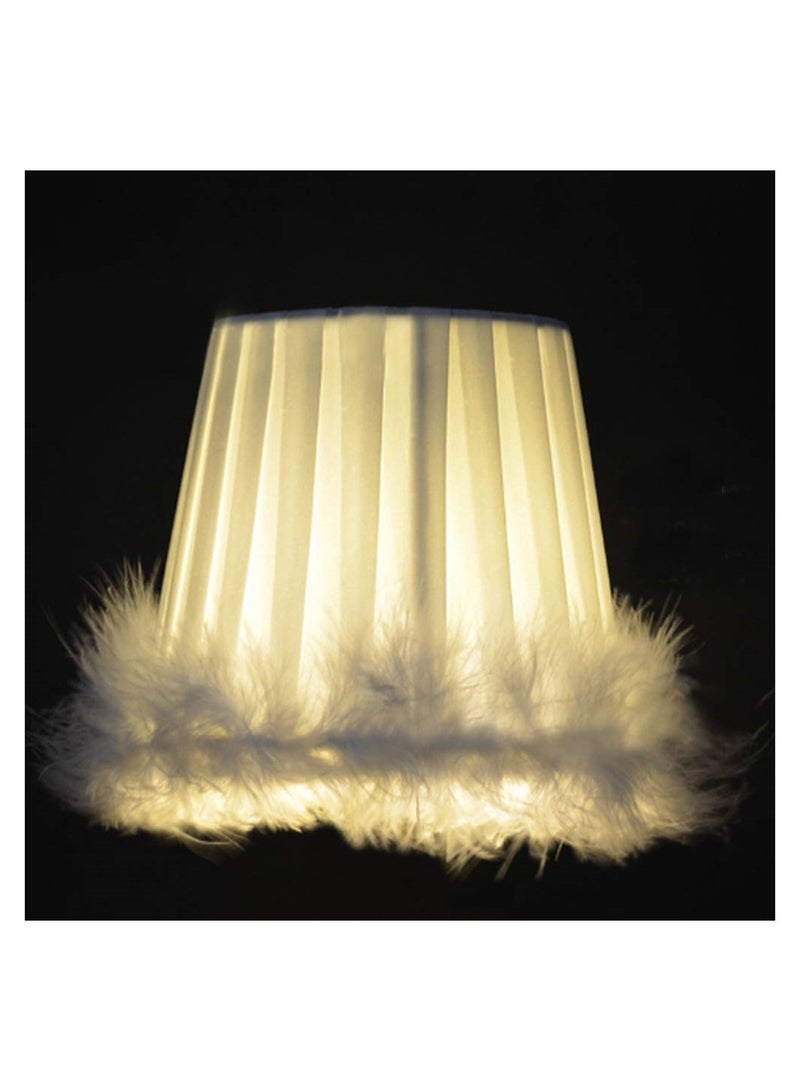 KASTWAVE Feather Lamp Shade, Small Clip Lamp Shade, Modern Lampshade Fabric Lampshade with Feather, White Cloth Small Lampshade for Table Chandelier Wall Lamp, 3.3x4.7x4.3inch - Image 1