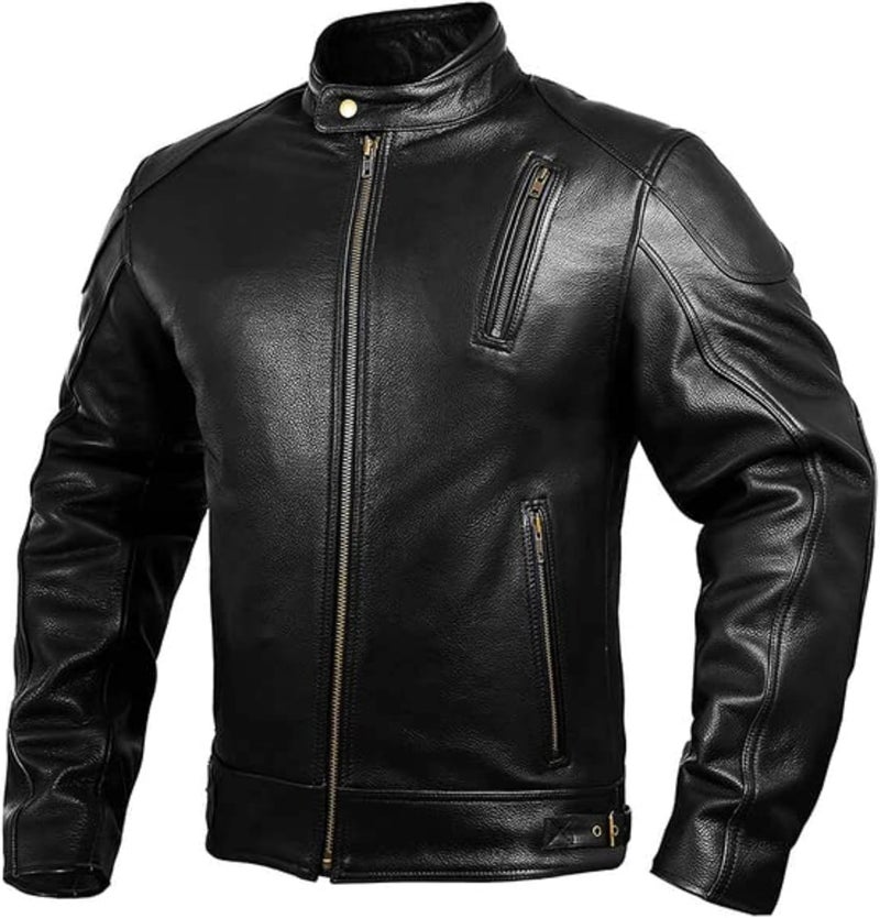 HWK Leather Motorcycle Jacket with Armor for Men, Cafe Racer Genuine Leather Jacket for Weather Resistant Riding - Image 1