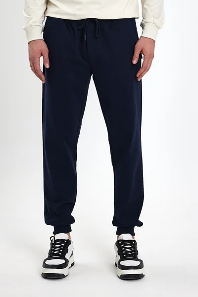mmetalic Men's Navy Blue Back Pocket Label Detail Elastic Leg Regular Fit Sweatpants