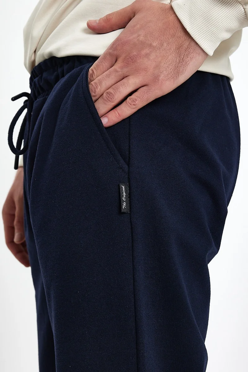mmetalic Men's Navy Blue Back Pocket Label Detail Elastic Leg Regular Fit Sweatpants