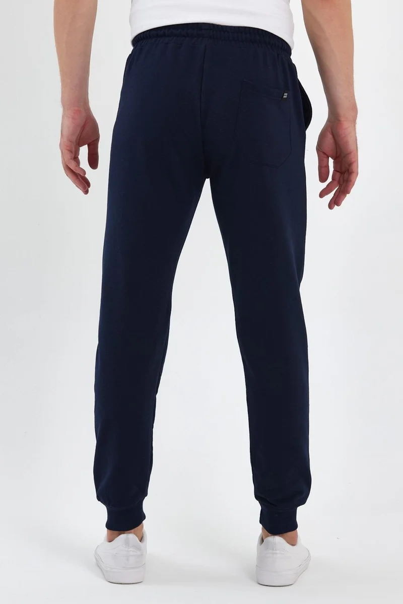 mmetalic Men's Navy Blue Back Pocket Label Detail Elastic Leg Regular Fit Sweatpants