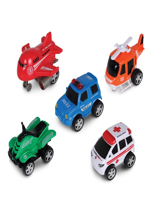 NKOK 5PK Friction Powered Rescue Vehicles; No Batteries Required; Realistic Features; Imaginative Play; Age 3+ - Image 1