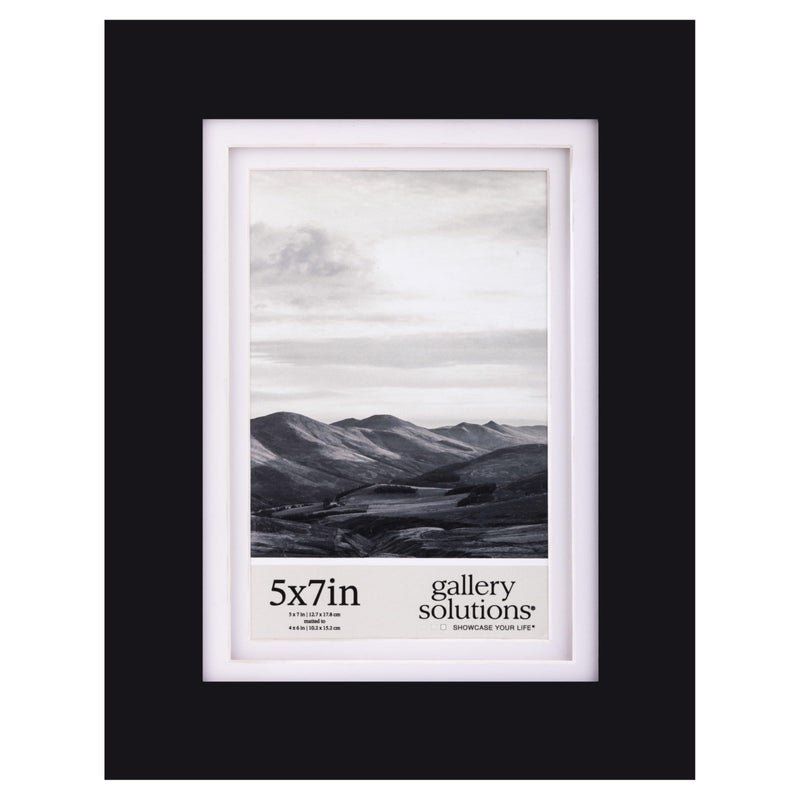 Gallery Solutions - 8""x10"" Flat Black Picture Frame - Tabletop or Wall Mount - For 5""x7"" Photos with Double White Mat - Versatile-Elegant For Home or Office D?or - Traditional Photo Frame - Image 1