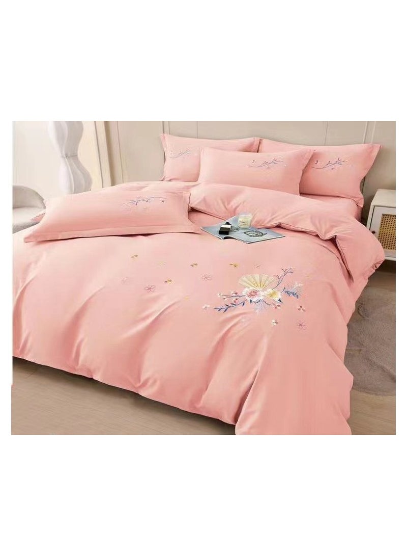 Comfy COMFY 6 PC PREMIUM SOFT & COMFORTABLE EMBROIDERED COTTON KING SIZE PINK COMFORTER SET 