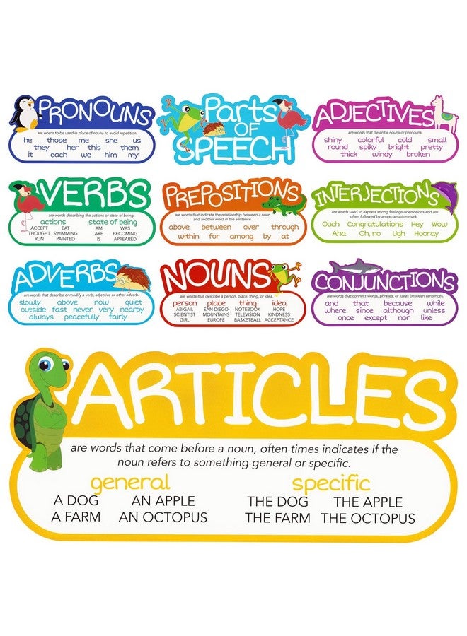 يوفال 10 قطع من ملصقات الكلام، لوحة إعلانات ضخمة، لوازم المعلم، ديكورات نحوية للفصول الابتدائية، التعليم المنزلي، علاج النطق (16 × 7.5 بوصة) - Image 1