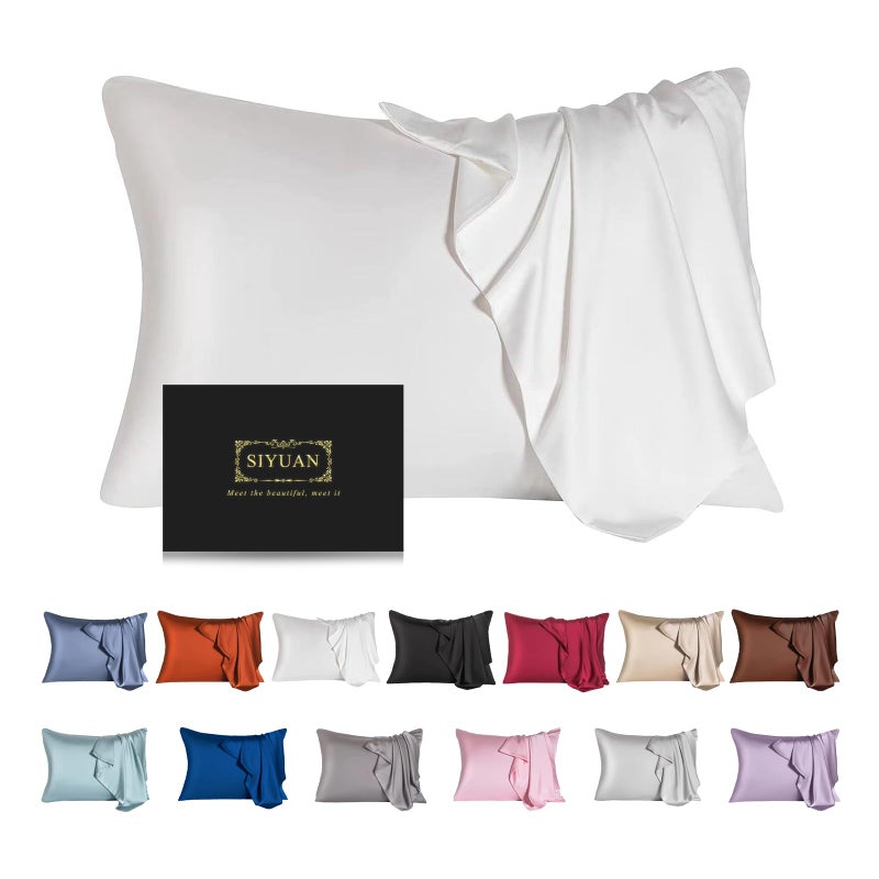 SIYUAN Mulberry Silk Pillowcase for Hair and Skin,Toddler Size Kids Silk Pillow Case with Hidden Zipper,Allergen Proof Dual Sides Soft Breathable Smooth Silk Pillow Cover(Toddler,White) - Image 1