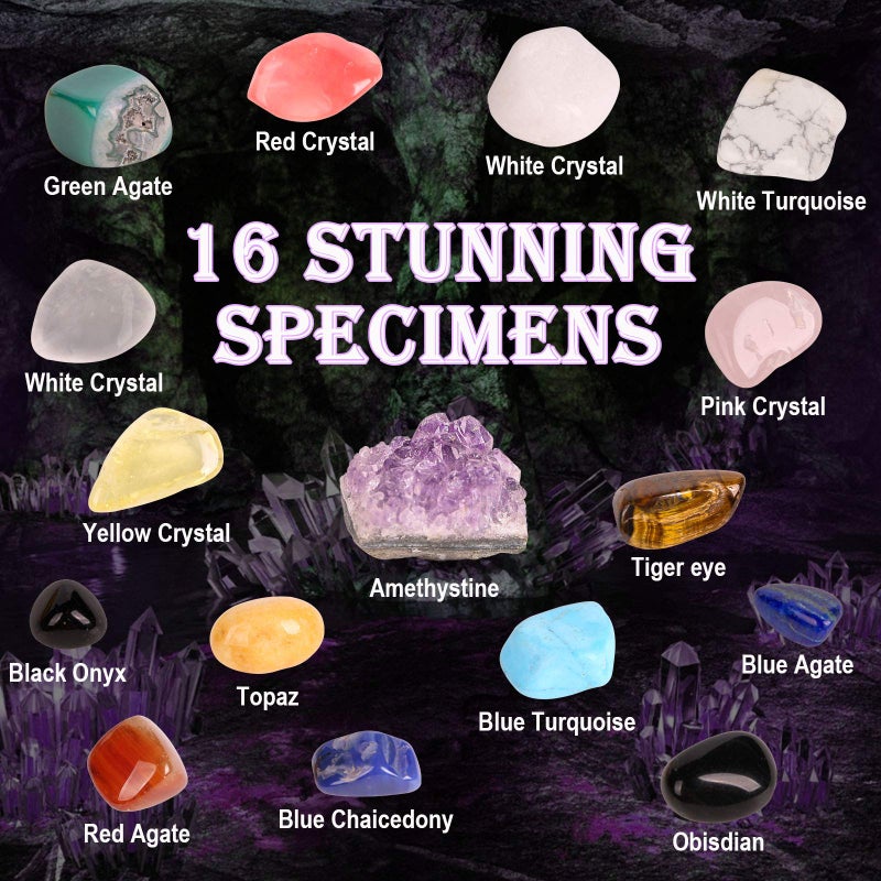 DODOMAGXANADU Gemstone Dig Kit, 16 Real Gem Stones and Crystals Excavation Kit, STEM Educational Toys Science Kit for Kids 5-7 8-12,Christmas Stocking Stuffers Gifts for Boys Girls - Image 4